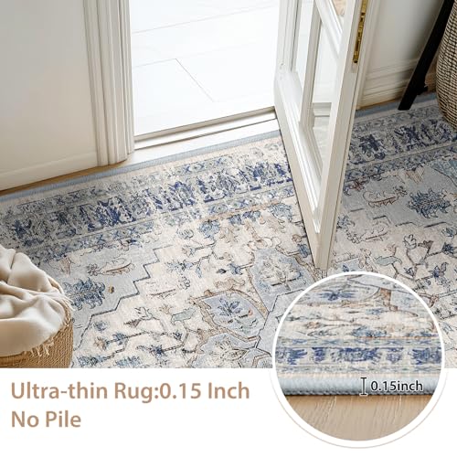 BESTSWEETIE Washable Boho 8x10 Area Rug, No Pile, Living Room, Beige Blue - color: Beige/Blue, size: 10' x 8' (Rectangular)