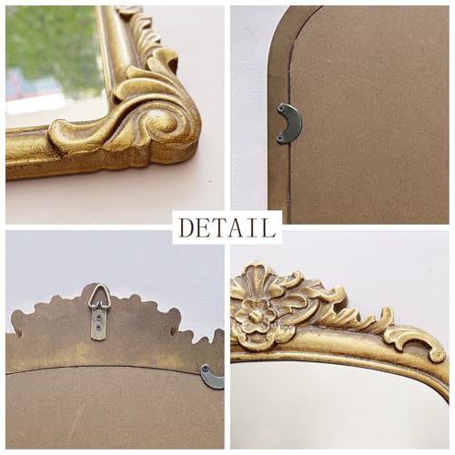 Vintage Arched Wall Mirror, Baroque Carved Frame, 30 x 22 Inch - color: Arch a