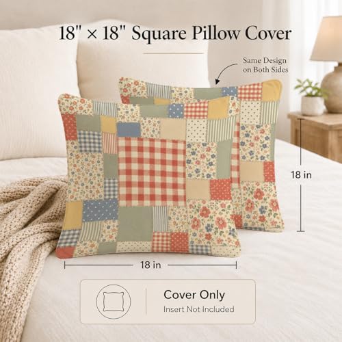 French Country Floral Patchwork Throw Pillow Cover 18x18 - color: Cloth2