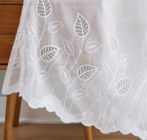 LinenZone 96 Inch White Embroidered Leaf Curtains. (Emma 54 x 96, White) - color: White, size: 54"W x 96"L (Pack of 2)