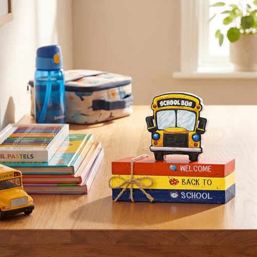Smile Back to School Wooden Table Decor Apple, Math, Science, History Desktop Signs Classroom & Home Office Tabletop Decorations Gift for Students, Teachers - style: Apple