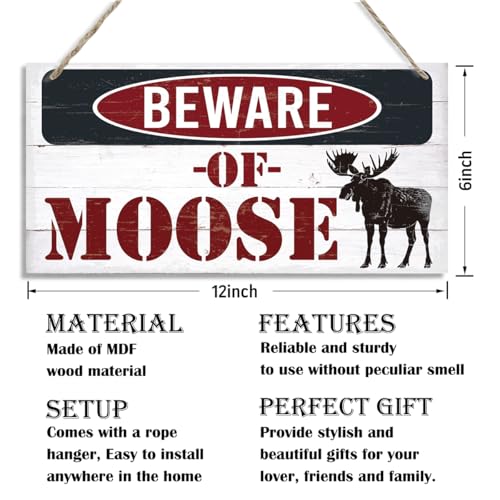 Warning Signs, Beware of Moose Sign, Decorative Wood Hanging Wood Plaque, Outdoor Warning Decorations Signs, Doors Sign for Cabin and Lake House, Farmhouse Wall Decor, Vintage Cafe Garage Bar Decoration - color: MOOSE