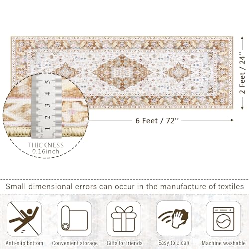 Amearea Vintage Design Runner Rugs for Living Room, 2x6 Gold Runner Rug - color: Gold, size: 2' X 6' (Runner)