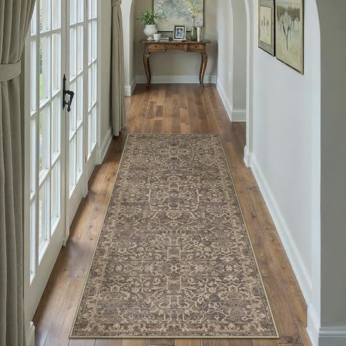 HUGEAR 2x6 Brown Vintage Floral Washable Runner Rug for Hallway - color: Brown & Black, size: 2' x 6' (Runner)