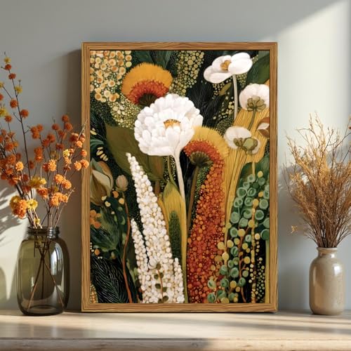 Framed Vintage Floral Canvas Wall Art, Abstract Flower Pictures Wall Decor, Boho Wildflower Botanical Paintings Prints Mid Century Modern Home Decor Aesthetic for Living Room Bedroom 16x24 inch - color: Abstract Wildflower, size: 24"L x 16"W