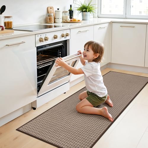 Ileading Non Slip Kitchen Runner Rug, Waterproof Anti Fatigue Cushioned Floor Mat for Kitchen, Dirt Resistant Durable Doormat with Rubber Backing for Laundry Hallway Entryway 23"x59" - color: Golden&brown, size: 23"x59"