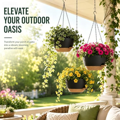 2 Pack 12 Inch Self‑Watering Hanging Planters Plant Pots, Black‑Brown - color: Black Brown