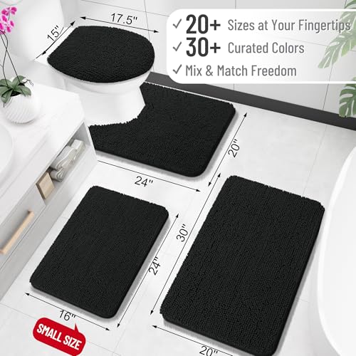 OLANLY Toilet Rugs U-Shaped 20x20, Soft Absorbent Chenille Contour Rugs - color: Black, size: 20" X 20" Contour Rug