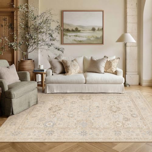 6x9 Area Rug Beige Vintage Netural Washable Living Room Carpet - color: Beige, size: 6' x 9' (Rectangular)