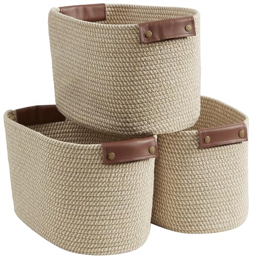 3 Pack Woven Cotton Rope Storage Basket, 15x10x9, Multi-Brown - color: Multi-Brown