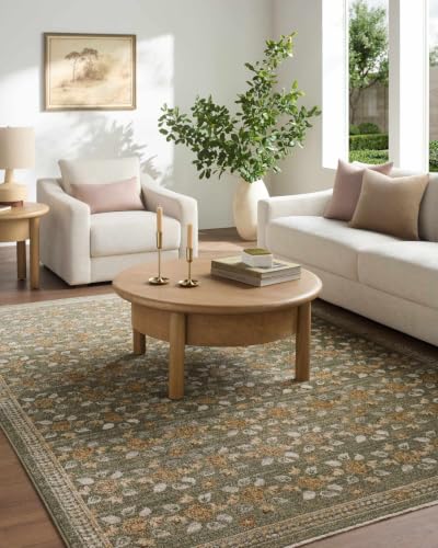 Hauteloom Fladxi Living Room, Bedroom Area Rug - Rustic Floral Bohemian - Olive, Green, Taupe, Tan - 5' x 7'5" - color: Olive, Taupe, Tan / Fahima, size: 4'11" x 7'5" (Rectangular)