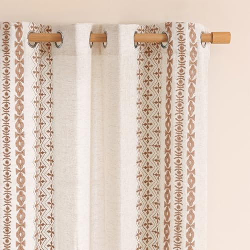 Boho Curtains for Living Room Stripe Embroidered 96 Inch 2 Panels - color: Striped-beige, size: 52"W x 96"L (Pack of 2)