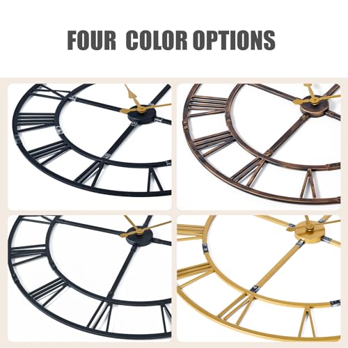 32 Inch Large Silent Wall Clock, Easy Assembly Roman Numeral Bronze - color: Bronze Metal Wall Clock, size: 32inch