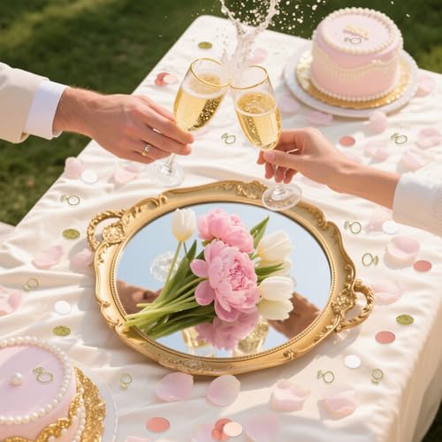 200 Pcs Rose Gold Glitter Wedding Table Confetti, Bridal Shower Decorations, Glitter Paper Diamonds Ring Confetti, Engagement Party Scatter - color: Rose Gold Ring