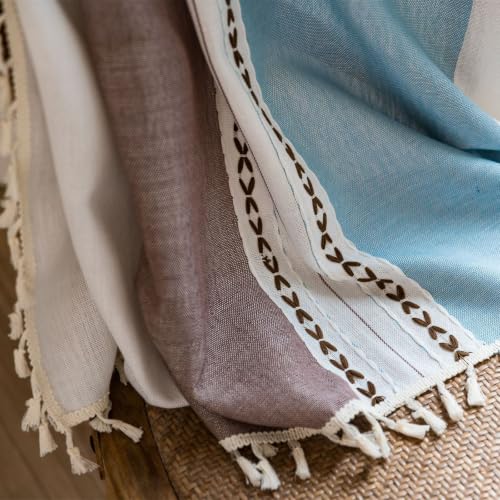 Deeprove Boho Linen Curtains 72 inch for Bedroom Living Room, Semi Blackout Southwest Fringe Window Treatment Bohemian Geometry Drape Rod Pocket 1 Panel 52" W x 72" L, Blue and Brown - color: Blue + Brown, size: 52"W x 72"L (Pack of 1)