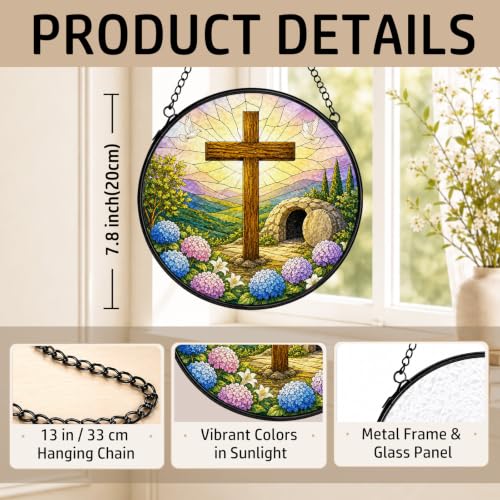 Cross Christian Stained Glass Window Hanging Decorations 7.9x7.9 - color: Crucifix-3
