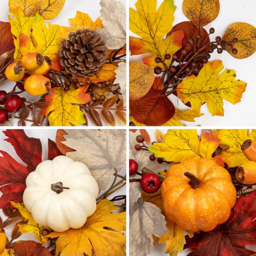 6FT Fall Garland with Lights Pumpkins Pinecones for Mantle, Table, Porch - color: Brown & Gold & Gray