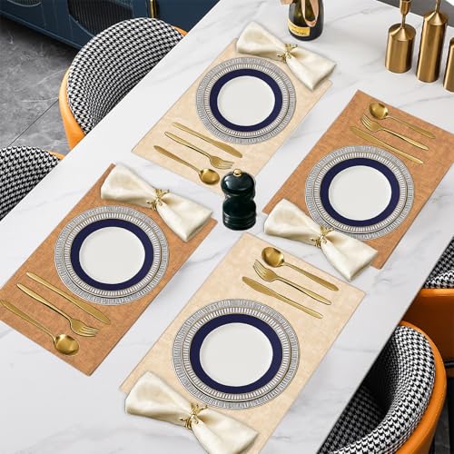 SUEH DESIGN Leather Placemats Table Mats Set of 6, Camel and Beige - color: A: Camel & Beige
