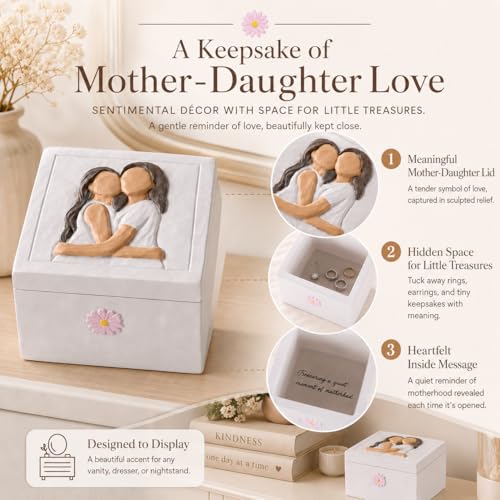 Mother and Daughter Figurines Keepsake Box - Sentimental Jewelry Gift Box for Mom, Grandma, Sister or Best Friend - Unique Birthday, Christmas, Mothers Day Gifts for Women, Female, Girls (Embrace) - style: Embrace