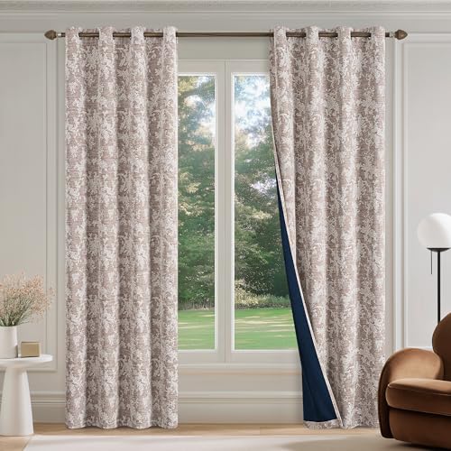 FMFUNCTEX Rust Brown Floral Jacquard Blackout Curtains, 90 Inches, 2 Panels - color: Rust Brown, size: 52"W x 90"L (Pack of 2)