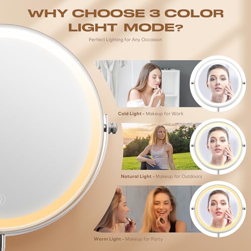 Dienmern Makeup Mirror, 1X/20X Rechargeable Vanity Mirror with Lights - color: Chrome