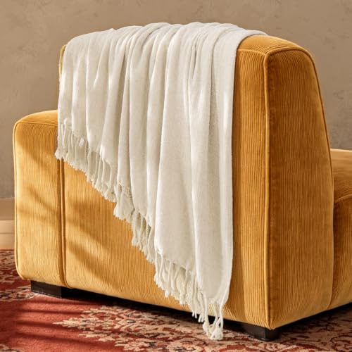 BEDELITE Soft Cozy Chenille Knit Throw Blanket with Tassel,Farmhouse Boho - color: Cream, size: Throw(50"x60")