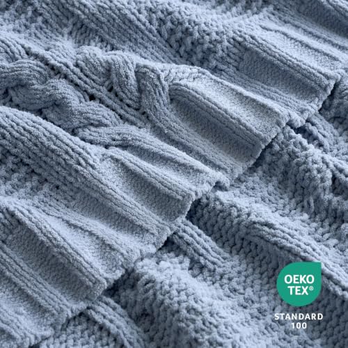 Amélie Home Chenille Knit Throw Blanket, Dusty Blue 60"x80" - color: Cable Dusty Blue, size: 60" X 80"