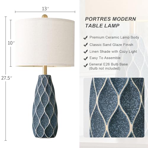 Ceramic Table Lamps Set of 2, 27.5" Blue Lamps for Bedroom Living Room - color: Blue, size: Large - 27.5’‘