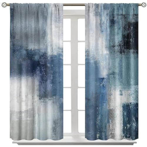 Blue Grey Curtains, Vintage Abstract Art Painting Window Treatments for Kitchen Bedroom Living Room 2 Panel Sets,42x45 Inch Decor - color: Geometric-14, size: 21"W x 44.5"L (Pack of 2)