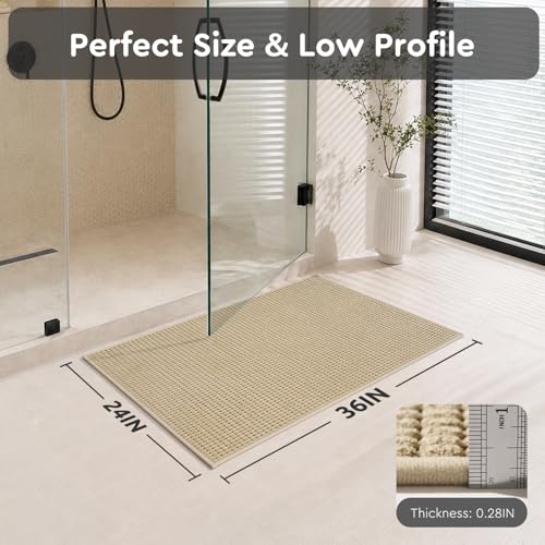 tchdio Bath Mat, Absorbent Bathroom Mat Quick Dry, Thin Bathroom Rugs Fit Under Door, Non Slip Washable Bath Rugs with Solid Rubber Backing, Low Profile Bath Mats for Bathroom, Beige, 24" x 36" - color: Beige, size: 3' x 2' (Rectangular)