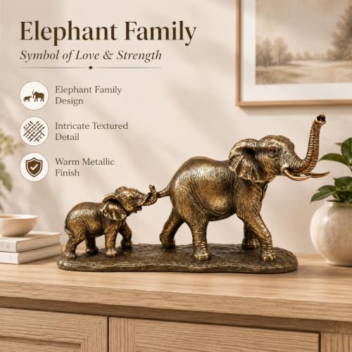 Comfy Hour 11" Bronze Elephant Figurine, Mom and Baby, Trunk Up Statue - size: 11