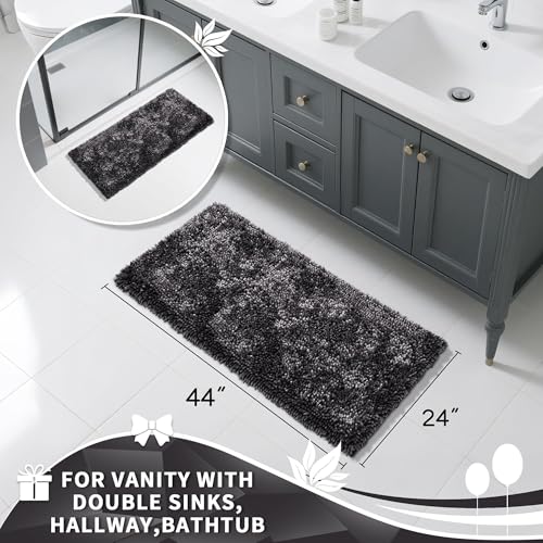 Yimobra Long Bathroom Rug Non Slip 44x24 Inch, Extra Thick Soft Absorbent Chenille Bath Mat, Machine Washable Quick Dry Bath Rugs for Bathroom Floor, Tub and Shower, Home Decor Accessories, Dark Grey - color: Dark Grey, size: 44" X 24"