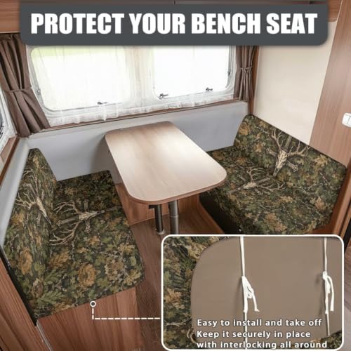 Camo Leaves Deer Skull Cross Print RV Dinette Cushion Covers 2 Pack Stretch Camper Cushion Slipcover Replacement RV Couch Cover Furniture Protector for RV Camper Car Bench - color: Camo Leaves Deer Skull Cross