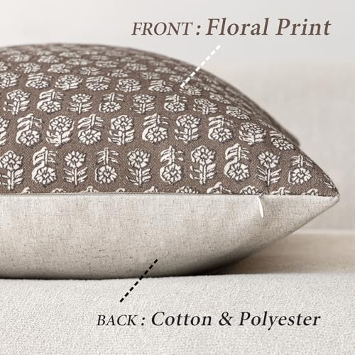 Foindtower Decorative Floral Print Throw Pillow Covers 18×18 Inch,Brown - color: Chocolate, size: 18" x 18" (Pack of 2)