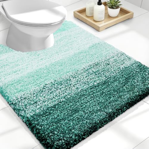 OLANLY Luxury Toilet Rugs U-Shaped 24x20, Soft Absorbent Microfiber Mat - color: Blackish Green, size: 24" X 20" Contour Rug