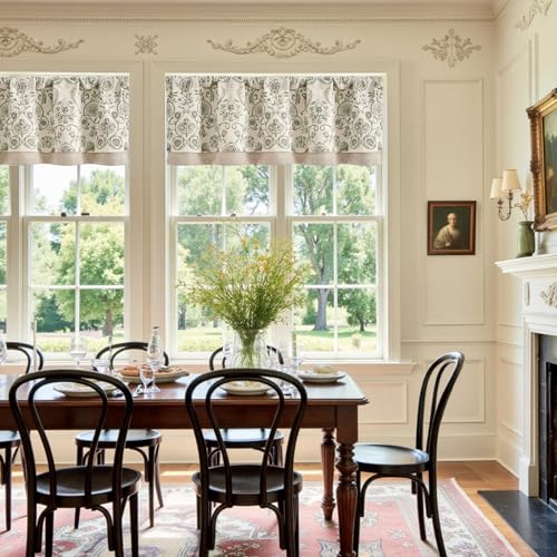 Vangao Linen Valance Kitchen Curtain Double Layer 16 Inch for Living Room Bedroom Bathroom Cafe Window Treatment Vintage Rustic Farmhouse Cottagecore Rod Pocket 1 Panel Green on Beige (Pack of 2) - color: Double Layer | Bloom Green, size: 50"W x 16"L (Pac