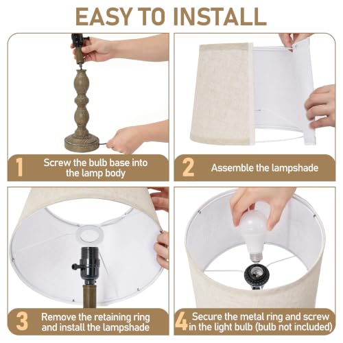 Table Lamps Set of 2, 20.5" Rustic Farmhouse Bedside Lamps with Linen Shade - color: Dark Brown
