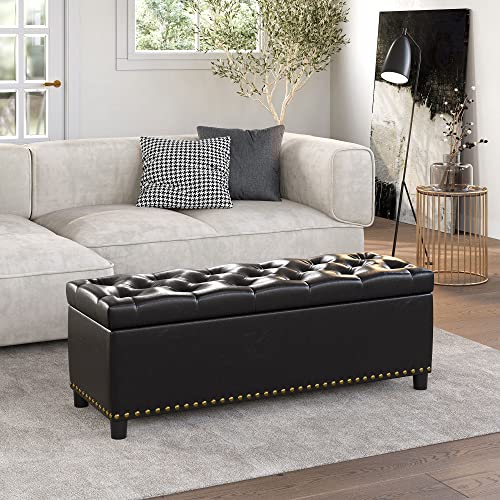 BELLEZE Storage Ottoman, Tufted Ottoman with Close Hinge, Foot Rest for Living Room (Dark Brown, 47 inch) - color: Dark Brown