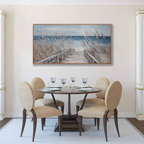 Wall Art Decor Wall Canvas Painting Reed And Blue Coast Landscape Decor Framed For Living Room Bedroom Dining Room Home Office Modern Abstract Artwork Home Decoration 24"x48" - color: Blue Gray, size: 48"L x 24"W