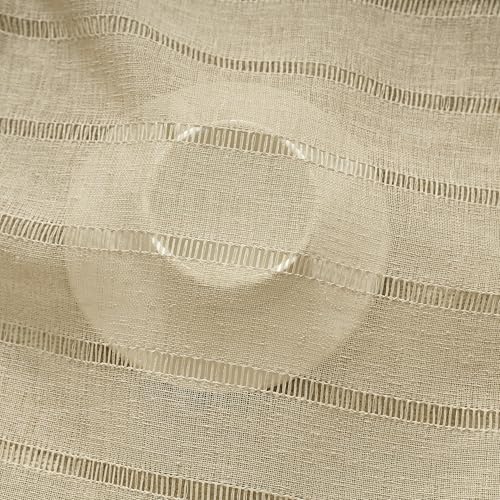 Demetex Short Curtains Beige Semi Sheer Kitchen Lace Window Curtain Panels Stripe, Set of 2, 54 x 45 Inch, Linen - color: Striped Linen, size: 54"W x 45"L (Pack of 2)