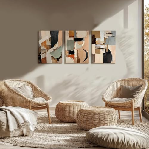 LYYGLYY 3Pcs Framed Abstract Neutral Pastels Canvas Wall Art 16x24 Inches - color: Pastel Color Blocks, size: 16x24 Inches