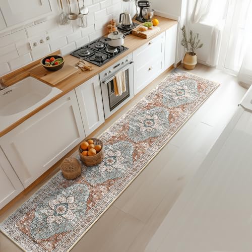 BESTSWEETIE Washable Boho 2x10 Runner Rug, No Pile for Living Room, Brick - color: Green/Brick/Rust Red, size: 10' x 2' (Rectangular)