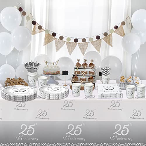 APOWBLS 25th Anniversary Decorations Tableware Wedding, Silver, Serves 24