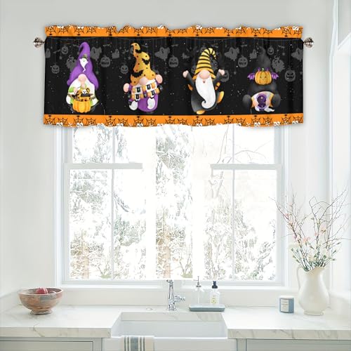 Halloween Black Spooky Gnome kitchen valances for windows 42x12 Inch - color: Halloween-lst-wsj506, size: 42"W x 12"L (Pack of 1)