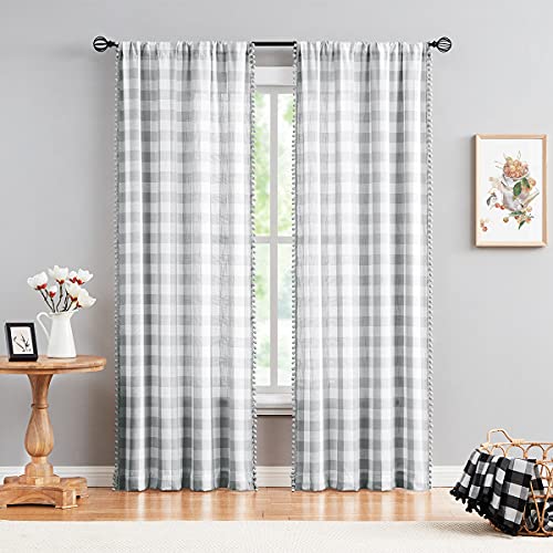 Grey White Buffalo Check Valance Curtain Farmhouse Kitchen Window 52x15" 1 - color: Grey and White, size: 50"W x 15"L (Pack of 1)