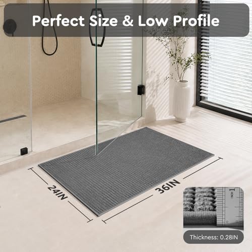 tchdio Bath Mat, Absorbent Bathroom Mat Quick Dry, Thin Bathroom Rugs Fit Under Door, Non Slip Washable Bath Rugs with Solid Rubber Backing, Low Profile Bath Mats for Bathroom, Grey, 24" x 36" - color: Grey, size: 3' x 2' (Rectangular)