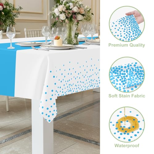 Smiry Disposable Rectangle Plastic 54 x 108 Inch Table Cloth 3 Pack - color: White and Aqua