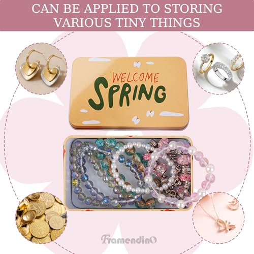 Framendino, 5 Pack Mini Tinplate Tin Boxes Floral Trinket Jewelry Coin Containers for Jewelry Storage Case - color: Flower 1
