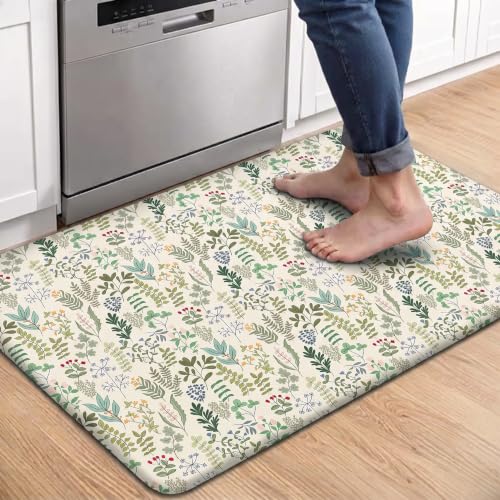 Kitchen Floor Mat 36x20in Waterproof Anti-Fatigue Kitchen Mats - color: Green Leaves and Brunches