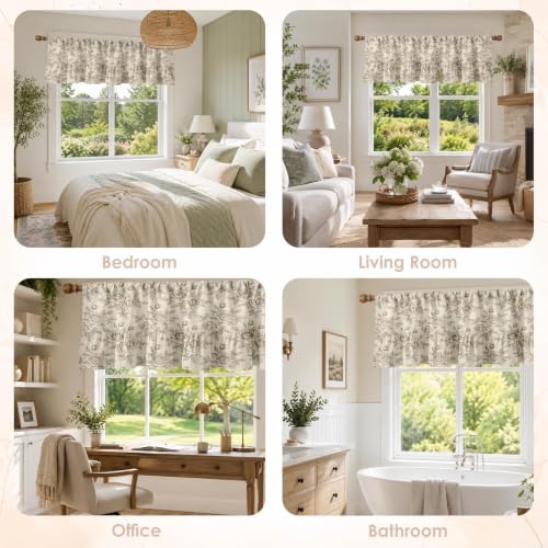 Emvency Valances for Windows Line Ruffle Hem 2 Pack 52x18 Inch Floral Rose - color: Rose Beige